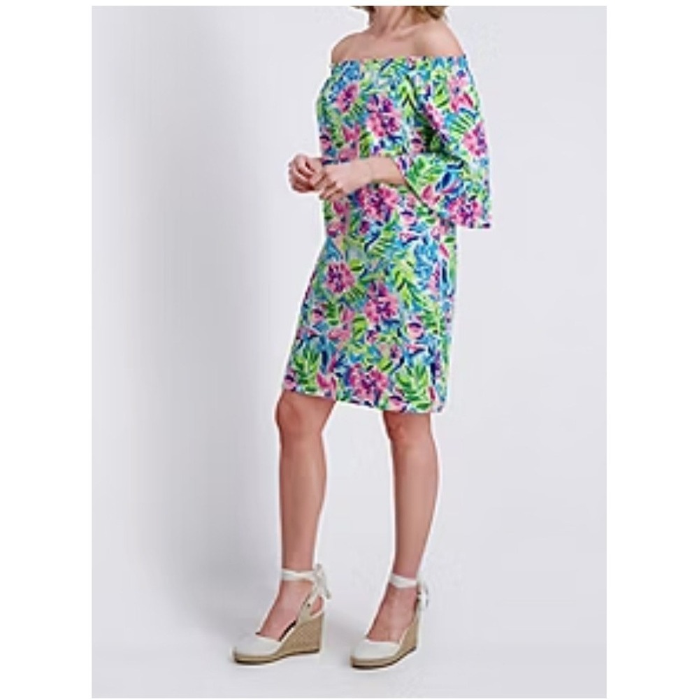 Stella Parker 3/4‎ Belle Sleeve Off Shoulder Tropical Shift Dress Women's Sz L